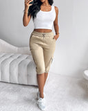 Side Pockets Drawstring Waist Cropped Cargo Pants