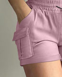 Drawstring Flap Detail Pocket Design Cargo Shorts