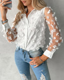 Floral Pattern Long Sleeve Mesh Patch Top