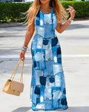 Tie Dye Print Sleeveless Casual Maxi Dress