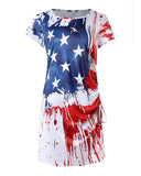 Independence Day Flag Print Drawstring Slit Casual Dress