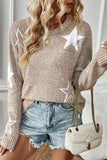 Khaki Star Pattern Drop Shoulder Plus Size Sweater