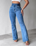 Back Shirred Button Front High Waist Jeans