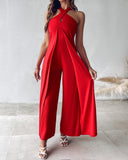 Halter Asymmetrical Flared Leg Jumpsuit