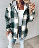 Plaid Print Buttoned Hooded Shacket