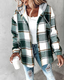 Plaid Print Buttoned Hooded Shacket