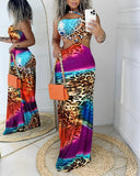 Leopard Tie Dye Print Hollow Out Maxi Dress
