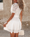 Floral Lace Patch Layered Ruffles Mini Dress