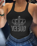 Rhinestone Letter Crown Pattern Tank Top