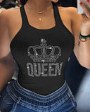 Rhinestone Letter Crown Pattern Tank Top