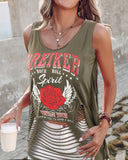 Floral Letter Print Ladder Cutout Tank Top