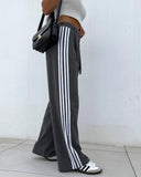 Striped Buttoned Pocket Design Casual Straight Leg Pants