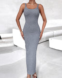 U Neck Slim fitting Long Slip Dress