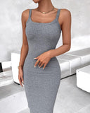 U Neck Slim fitting Long Slip Dress