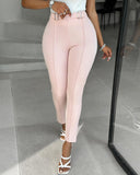 Buckled Piping High Waist Skinny Pants