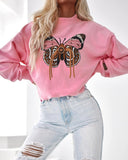 Butterfly Pattern O neck Long Sleeve Drop Shoulder Sweatshirt