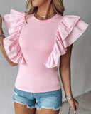 Ruffle Hem Round Neck Top