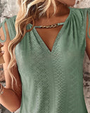 Eyelet Embroidery Chain Decor Drawstring Tank Top