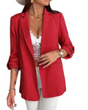 Notched Collar Roll Up Sleeve Blazer Coat