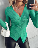 Rhinestone Decor Criss Cross Knit Sweater