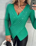 Rhinestone Decor Criss Cross Knit Sweater