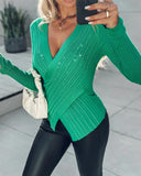 Rhinestone Decor Criss Cross Knit Sweater