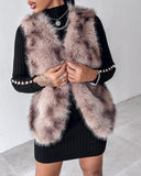 Tie Dye Pattern Open Front Fluffy Vest Coat