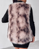 Tie Dye Pattern Open Front Fluffy Vest Coat