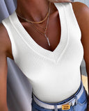 V Neck Sleeveless Ribbed Basics Knit Tank Top