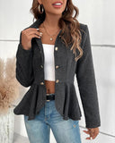 Striped Button Front Ruffle Hem Slim Fit Blazer Coat