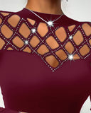 Rhinestone Hollow Out Cold Shoulder Top