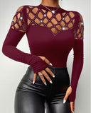 Rhinestone Hollow Out Cold Shoulder Top