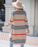 Striped Open Front Longline Knit Cardigan