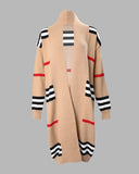 Striped Open Front Longline Knit Cardigan