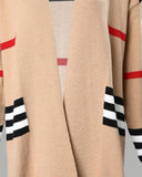 Striped Open Front Longline Knit Cardigan