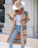 Striped Open Front Longline Knit Cardigan