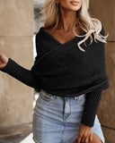 Off Shoulder Crisscross Wrap Knit Sweater