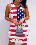 Independence Day Flag Print Sleeveless Bodycon Dress