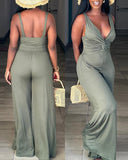 Plunge Twisted Ruched Jumpsuit