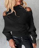 Cold Shoulder Overlap Hollow Out Knit Sweater