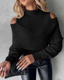 Cold Shoulder Overlap Hollow Out Knit Sweater