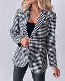 Houndstooth Pattern Double Breasted Blazer With Belt