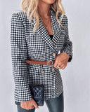 Houndstooth Pattern Double Breasted Blazer With Belt