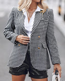 Houndstooth Pattern Double Breasted Blazer With Belt