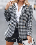 Houndstooth Pattern Double Breasted Blazer With Belt