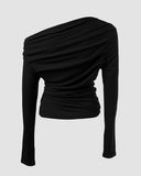 Skew Neck Ruched Long Sleeve Top