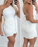 One Shoulder Backless Tied Detail Romper