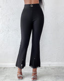 Contrast Lace Slit Hem High Waist Skinny Pants