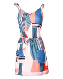 Geometric Print Drawstring Casual Dress