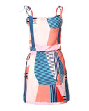 Geometric Print Drawstring Casual Dress